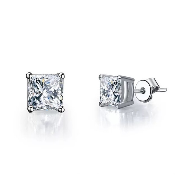 4-7mm Square Cut VVS Diamond 925 Silver Pin Studs - Picture 13 of 17